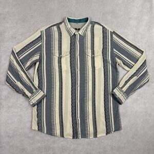 Scully Western Shirt Mens XXL Cream Chambray Dobby Striped Pearl Snap Embroidery